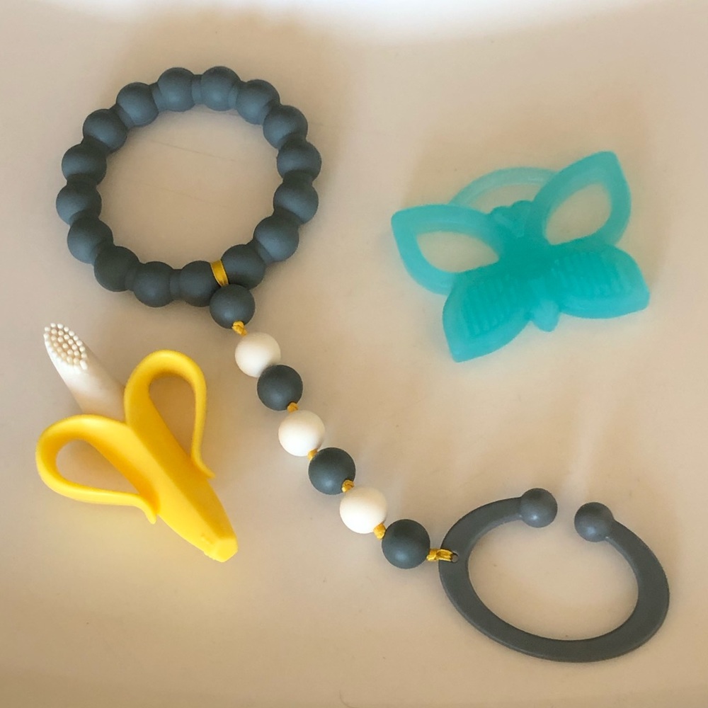 Teething Baby Toy. Chew Beads, Banana, Butterfly.